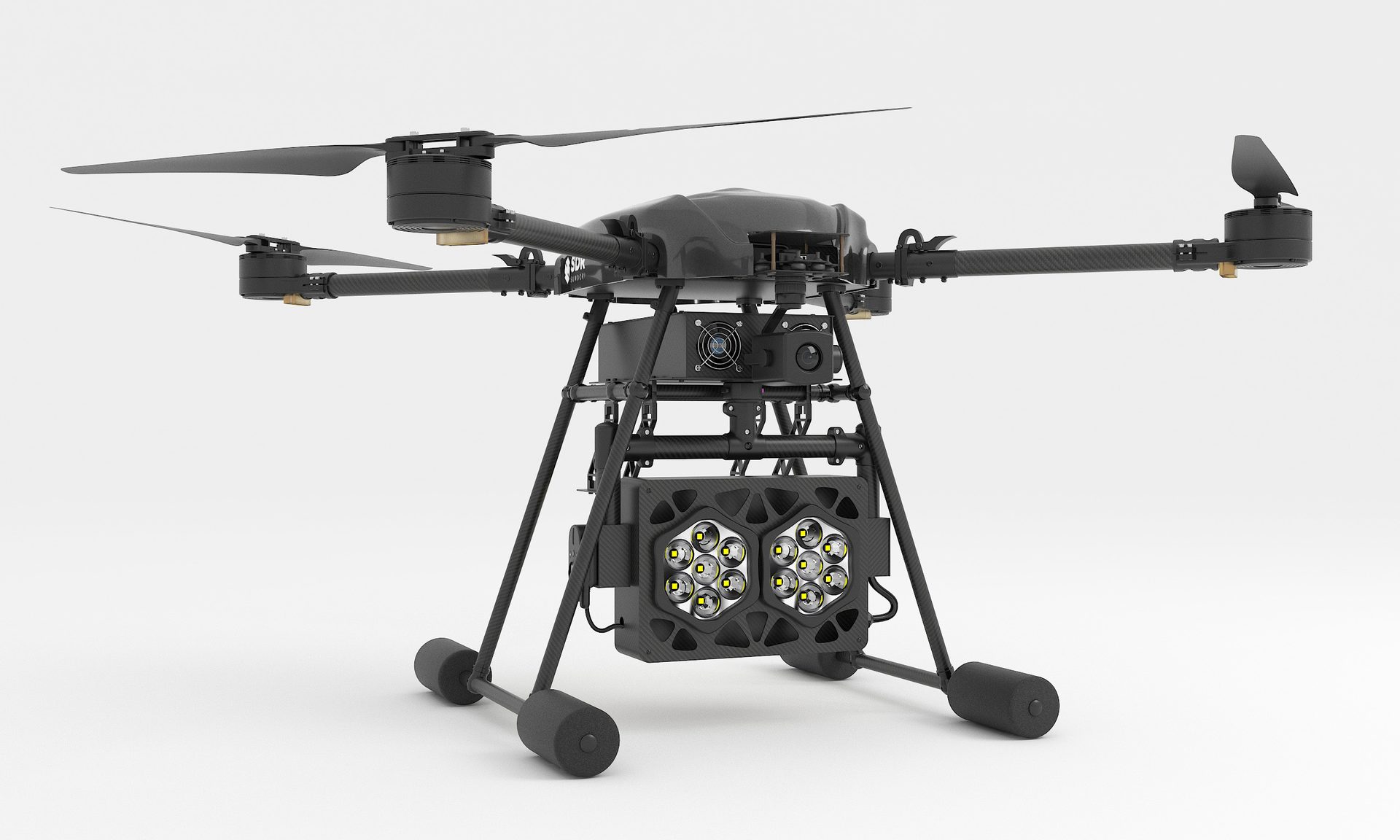 SDR critical-asset monitoring — tethered drone over industrial infrastructure
